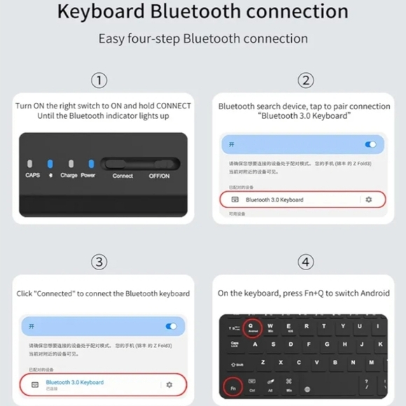 Bluetooth Keyboard Case Flip Leather Protable Case Cover with Stand - Picture 2 of 4